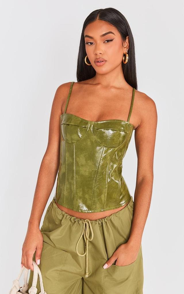 Olive Washed Faux Leather Structured Corset Product Image