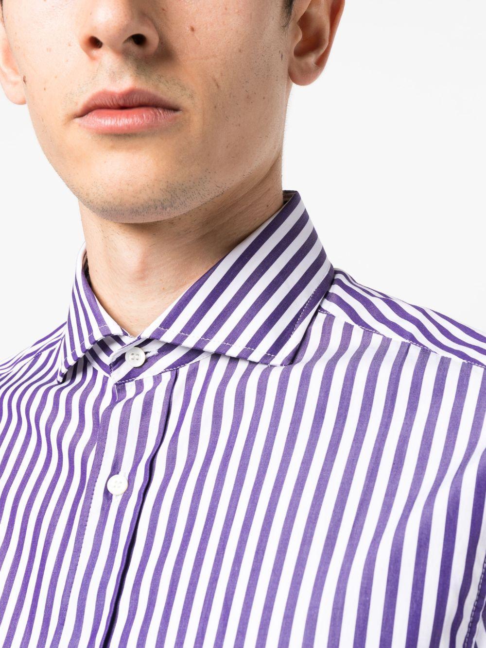 BRUNELLO CUCINELLI Striped Long-sleeve Cotton Shirt In Purple Product Image