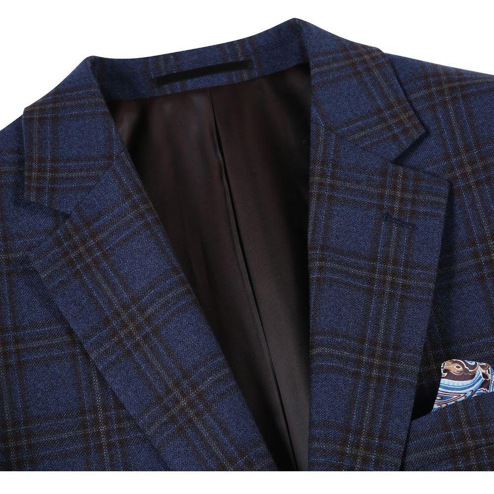 100% Wool Regular Fit 2 Button Sports Coat In Navy Plaid Product Image