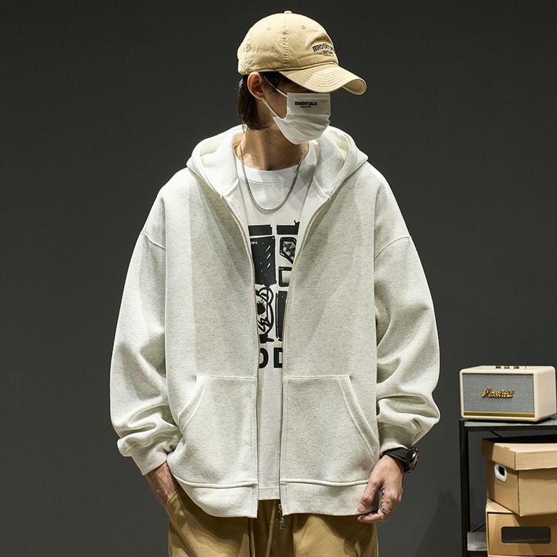 Plain Zip-Up Hoodie Product Image