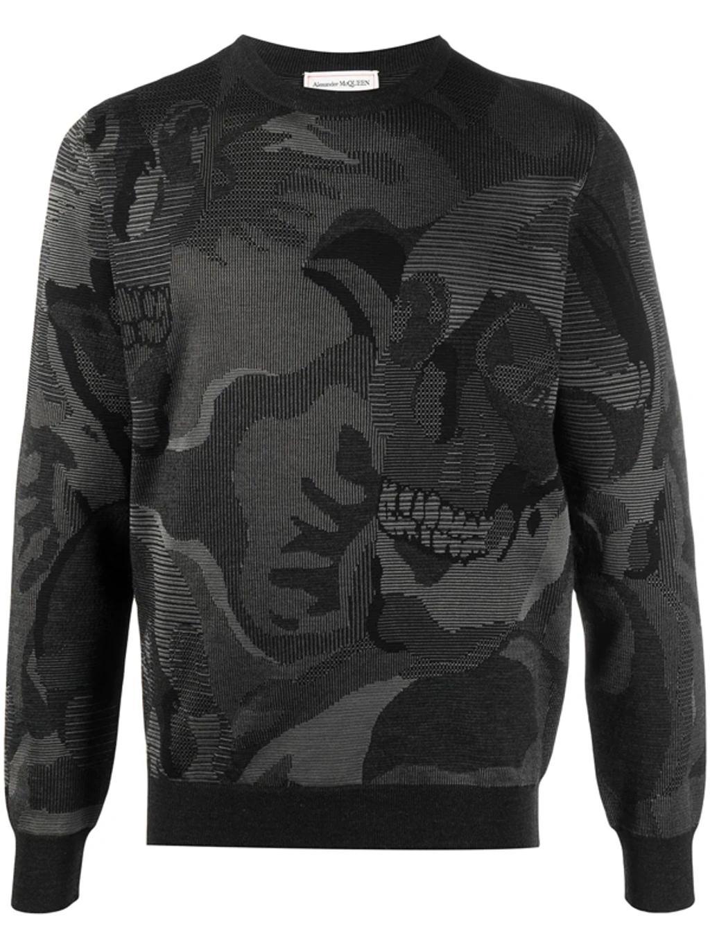 Abstract-print Long-sleeve Sweatshirt In Charcoal/black Product Image