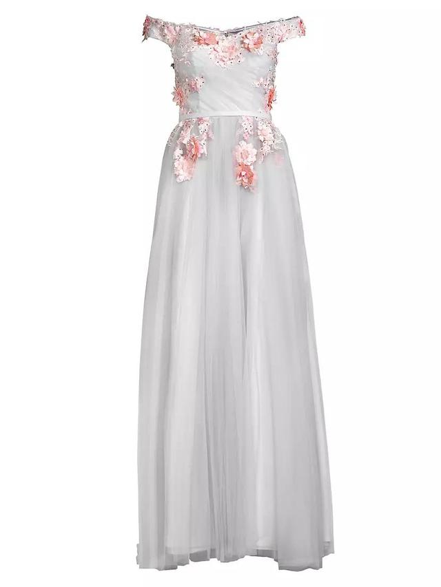 Off-The-Shoulder Floral Embroidered Gown Product Image