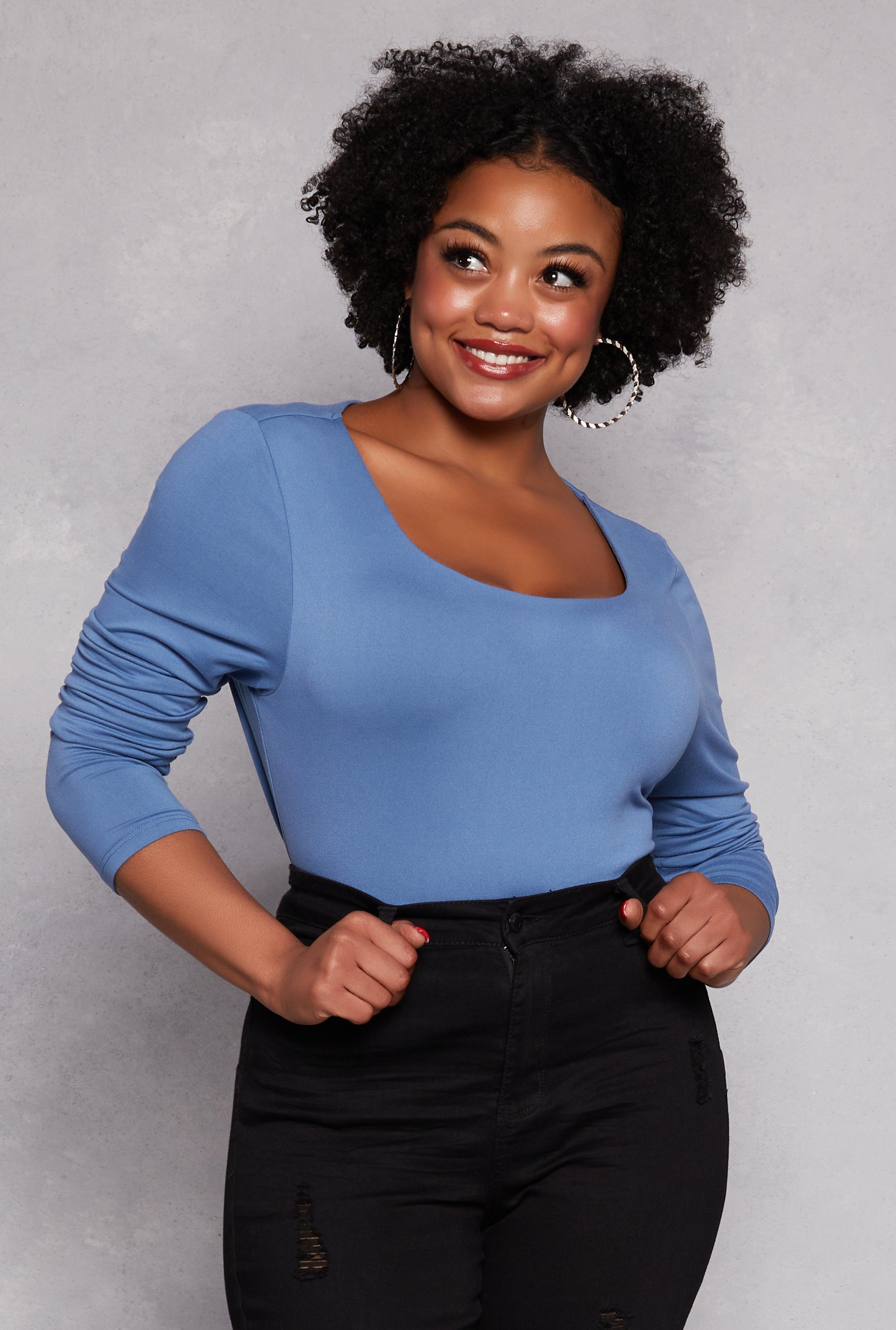 Womens Plus Size Double Layered Scoop Neck Top Product Image