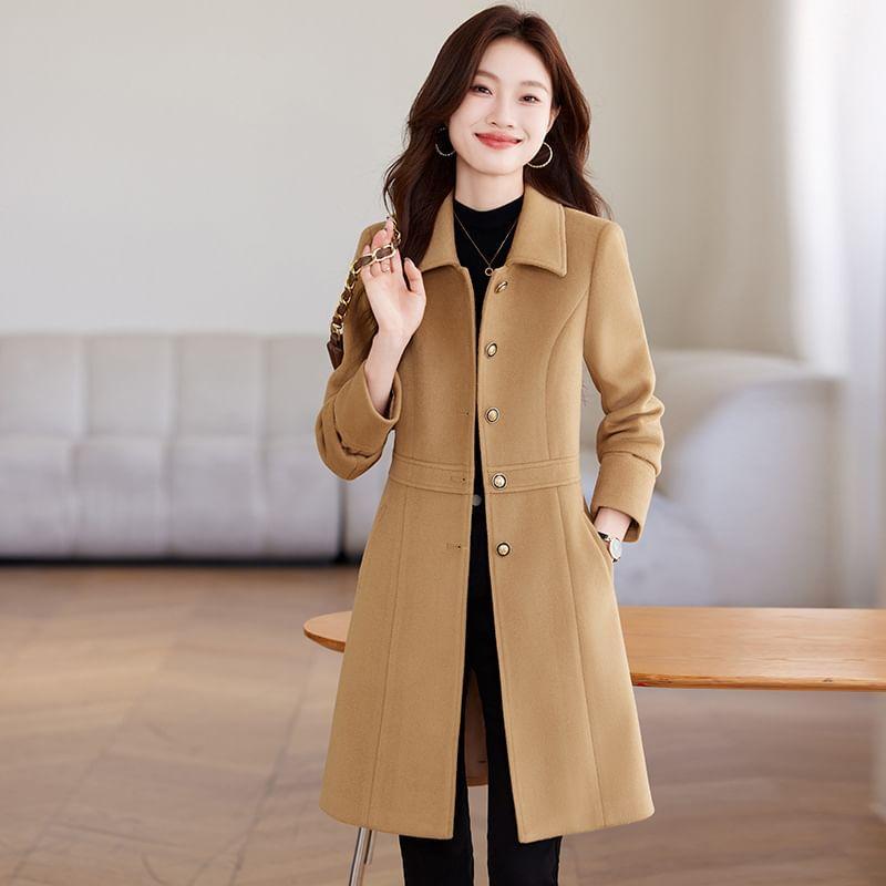 Collar Plain Midi Single-Breasted Coat Product Image