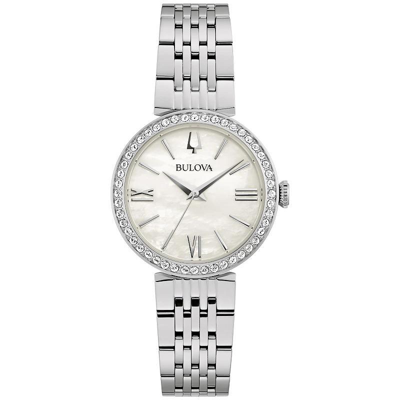 Bulova Womens Classic Stainless Steel Crystal Accent Mother Of Pearl Dial Bracelet Watch - 96L284 Multicolor Product Image