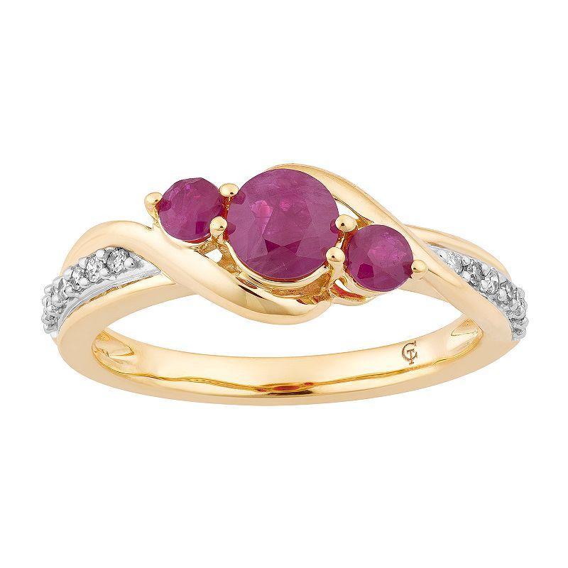 10k Gold Ruby & 1/10 Carat T.W. Diamond 3-Stone Ring, Womens Product Image