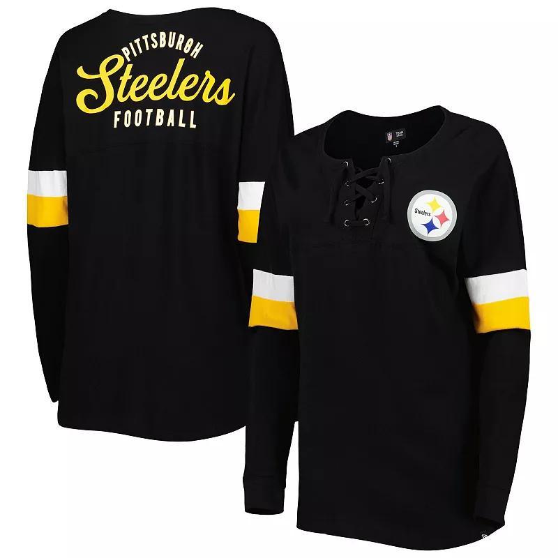 Womens New Era Pittsburgh Steelers Athletic Varsity Lace-Up Long Sleeve T-Shirt Product Image