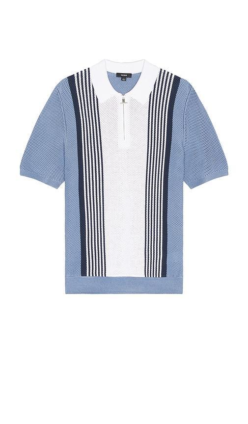 Reiss Berlin Half Zip Stripe Colourblock Textured Polo in Baby Blue. Size L, S, XL/1X. Product Image