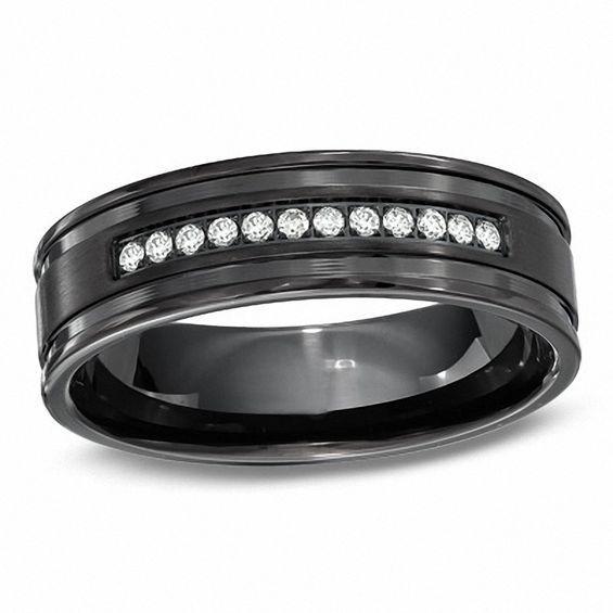 Men's 1/8 CT. T.w. Diamond Wedding Band in Black Stainless Steel Product Image