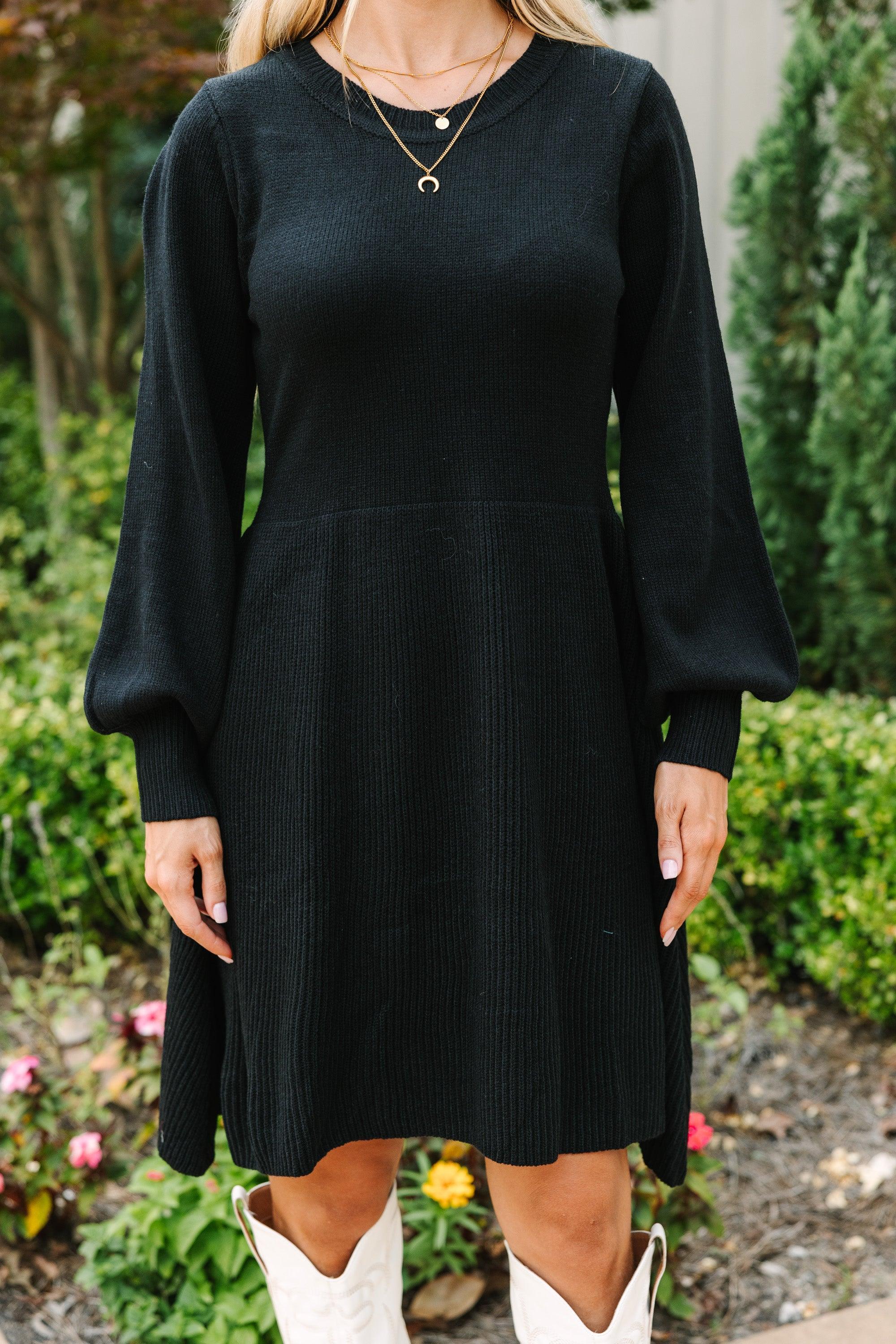 Catch Yourself Black Bubble Sleeve Sweater Dress Female Product Image