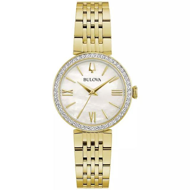 Bulova Womens Gold Tone Stainless Steel Mother of Pearl Crystal Accent Bracelet Watch - 98L276 Product Image