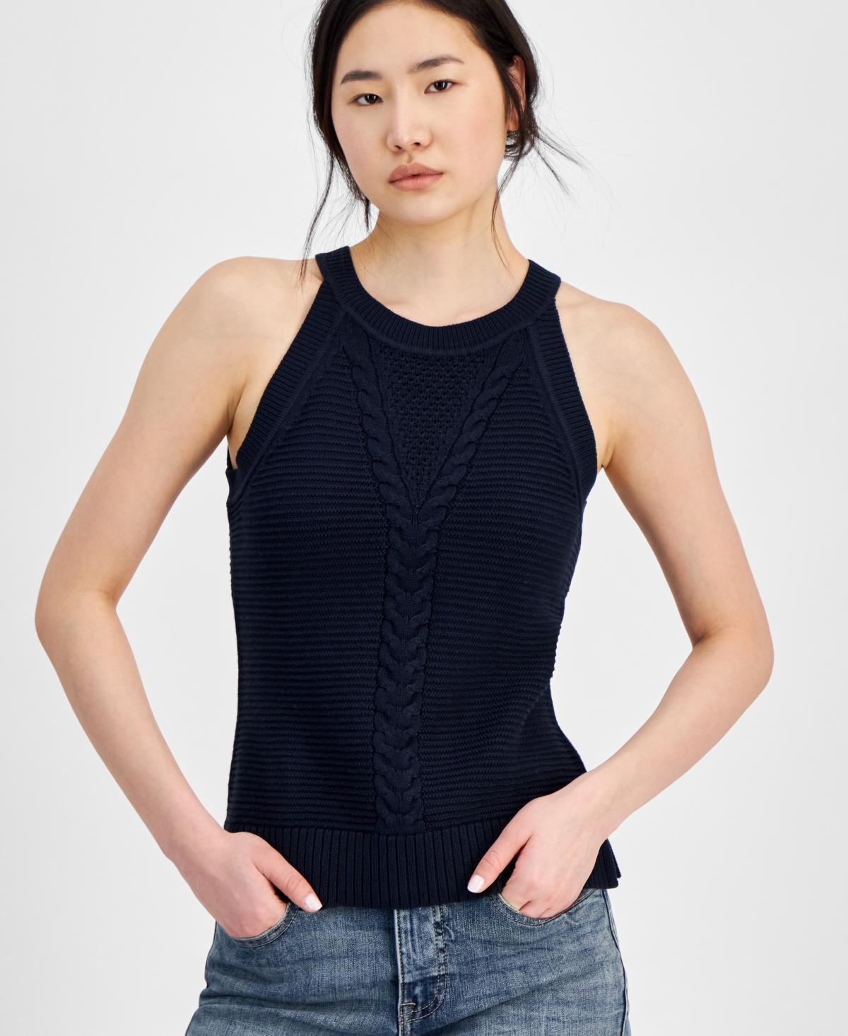 Tommy Hilfiger Sleeveless Cable Halter Sweater (Sand) Women's Sweater Product Image