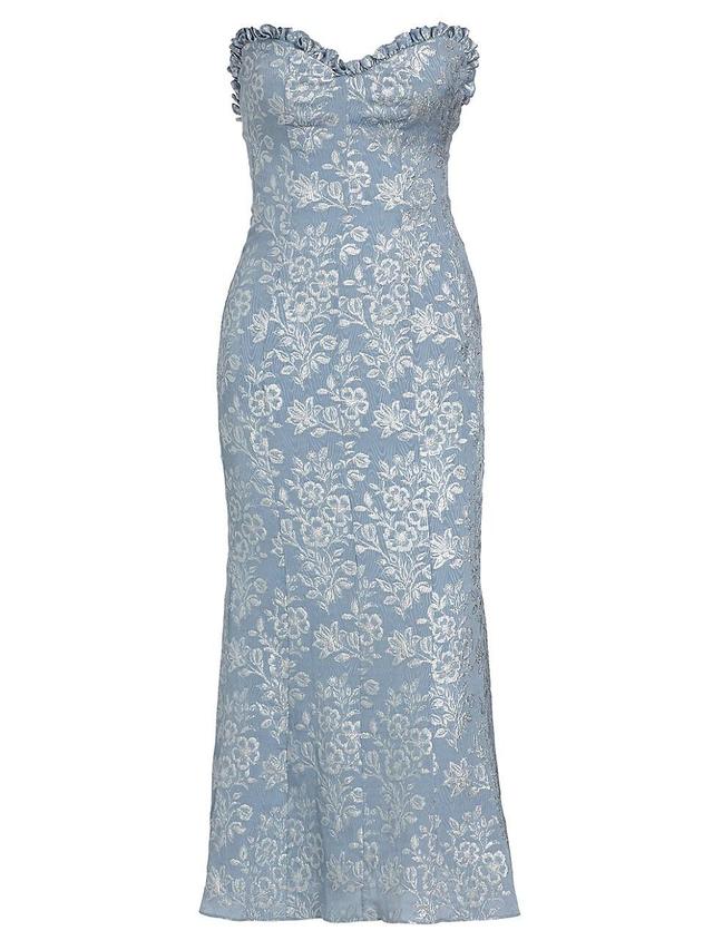 Womens Odelina Metallic Floral Midi-Dress - Blue Metallic Floral - Size 6 Product Image