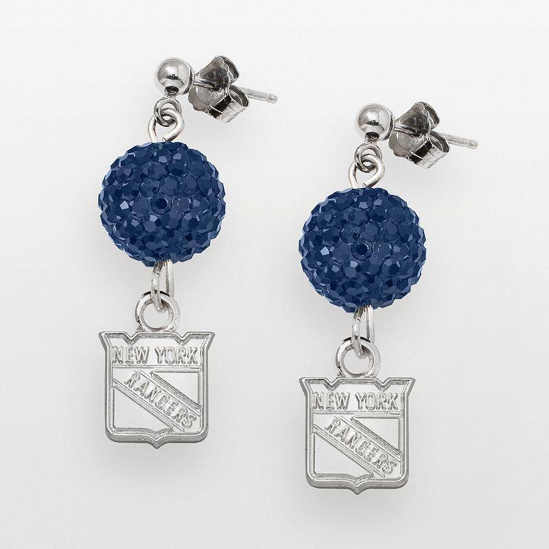 LogoArt New York Rangers Sterling Silver Crystal Ball Drop Earrings, Womens Product Image