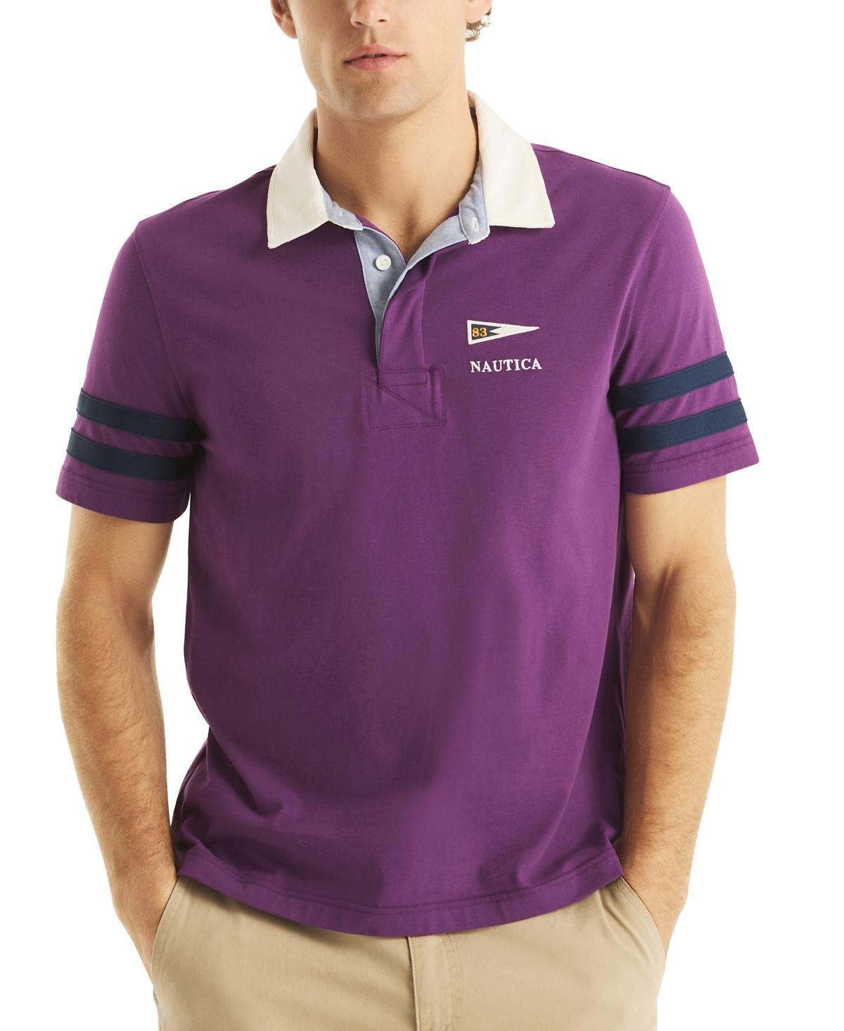 Nautica Mens Short Sleeve Striped-Trim Rugby Polo Shirt Product Image