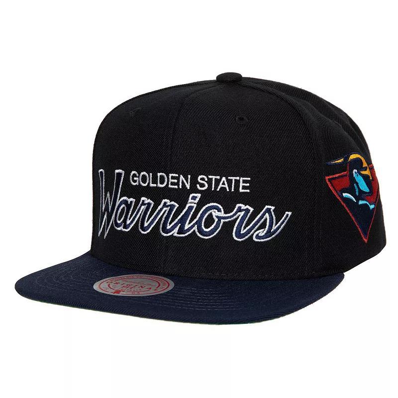 Mens Mitchell & Ness Black Golden State Warriors Hardwood Classics Mvp Team Script 2.0 Snapback Hat Product Image