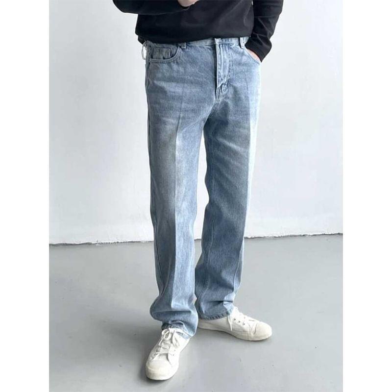 Mid Rise Washed Straight Leg Jeans Product Image