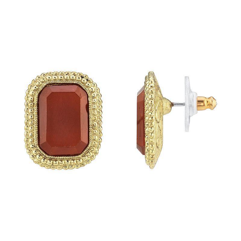 1928 Gold Tone Dark Red Simulated Crystal Stud Earrings, Womens, Orange Product Image