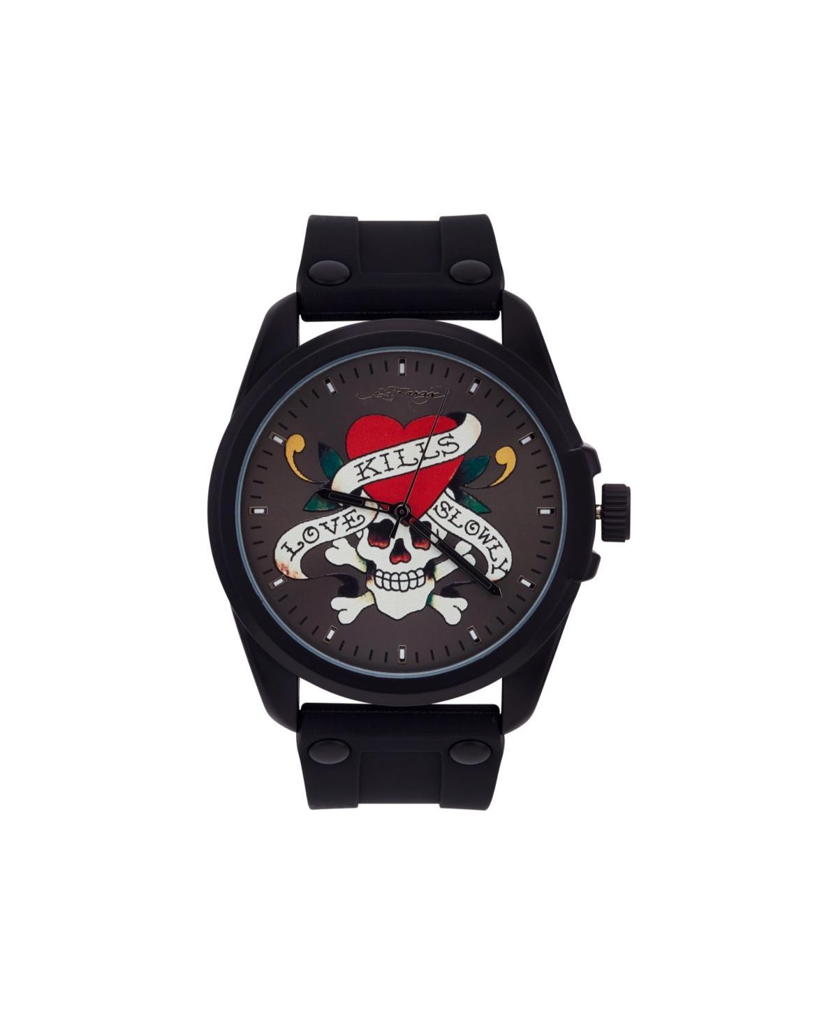 Ed Hardy Mens Matte Black Silicone Strap Watch 46mm - Black Sunray, Matte Black Product Image