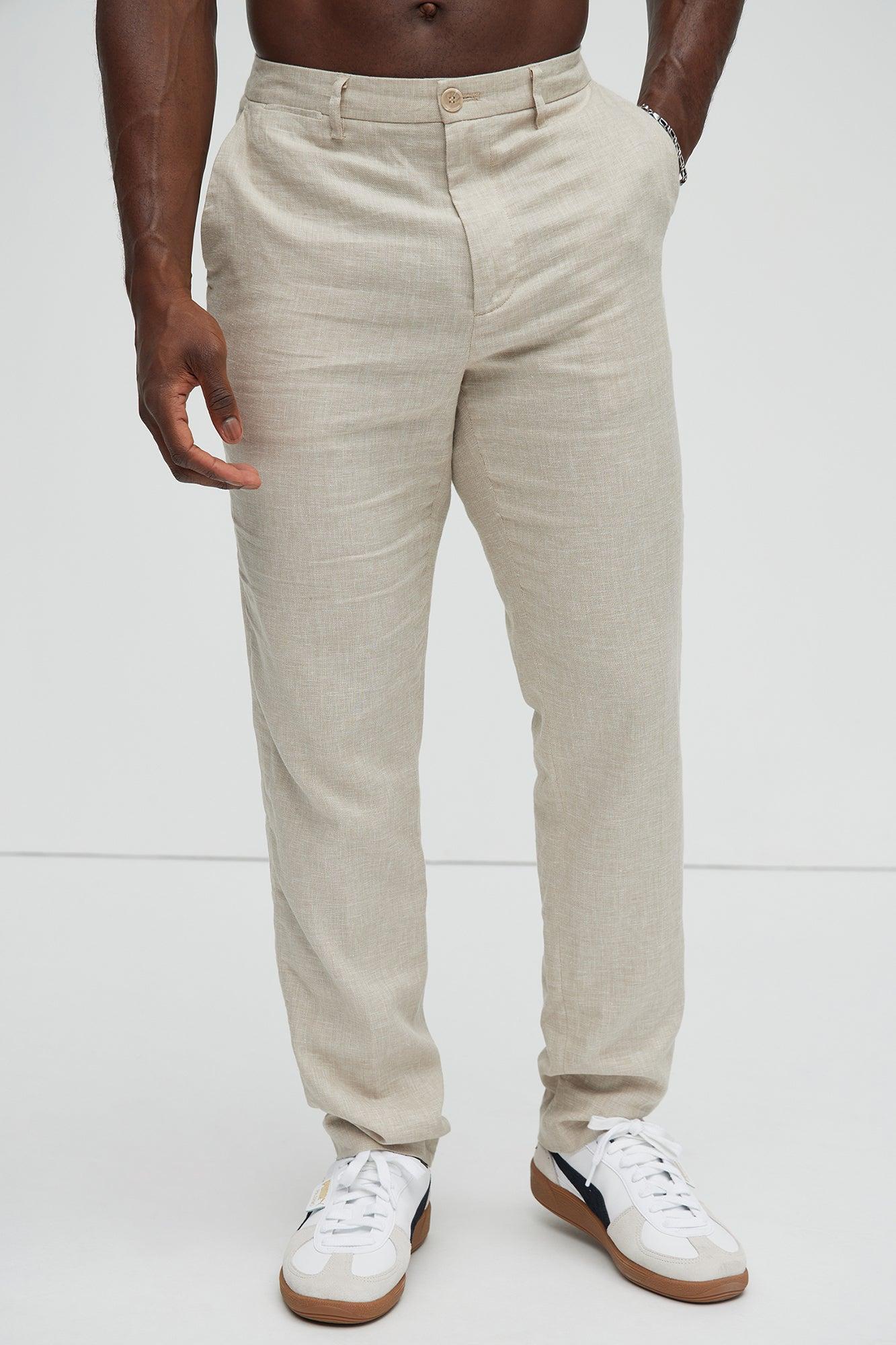 Bahamas Straight Linen Trousers - Stone Product Image