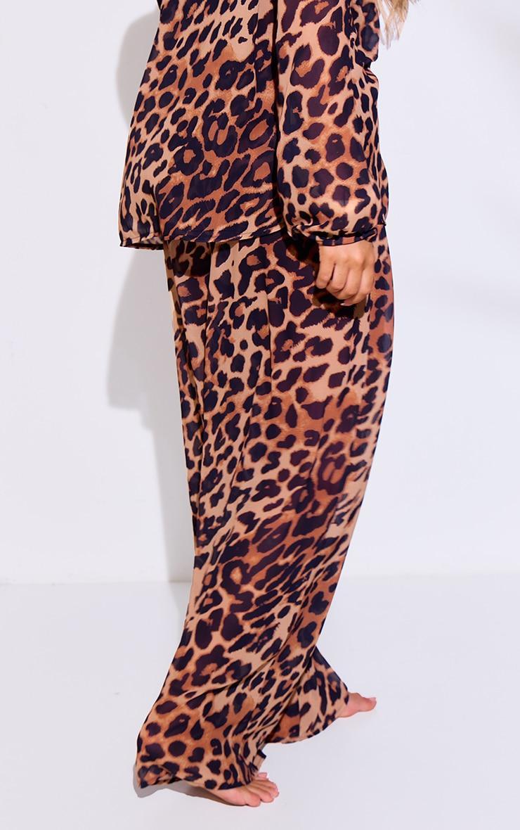 Brown Leopard Print Wide Leg Beach Pants Product Image