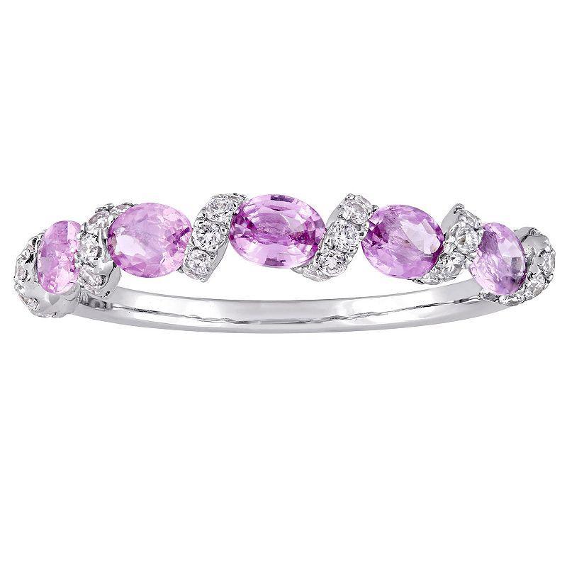 Stella Grace 14k White Gold Light Pink Sapphire & 1/4 Carat T.W. Diamond Semi-Eternity Ring, Womens Product Image