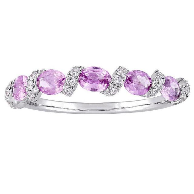 Stella Grace 14k White Gold Light Pink Sapphire & 1/4 Carat T.W. Diamond Semi-Eternity Ring, Womens Product Image