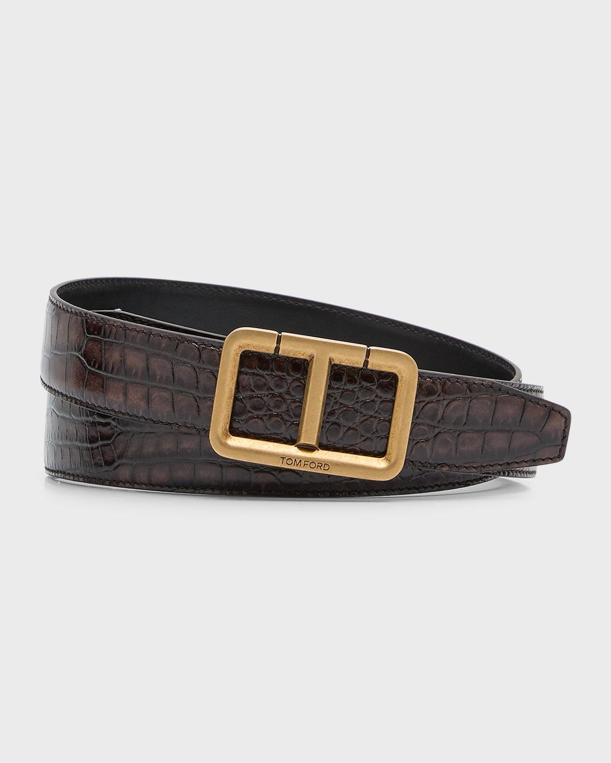 TOM FORD Scored Buckle Alligator Embossed Leather Belt Product Image