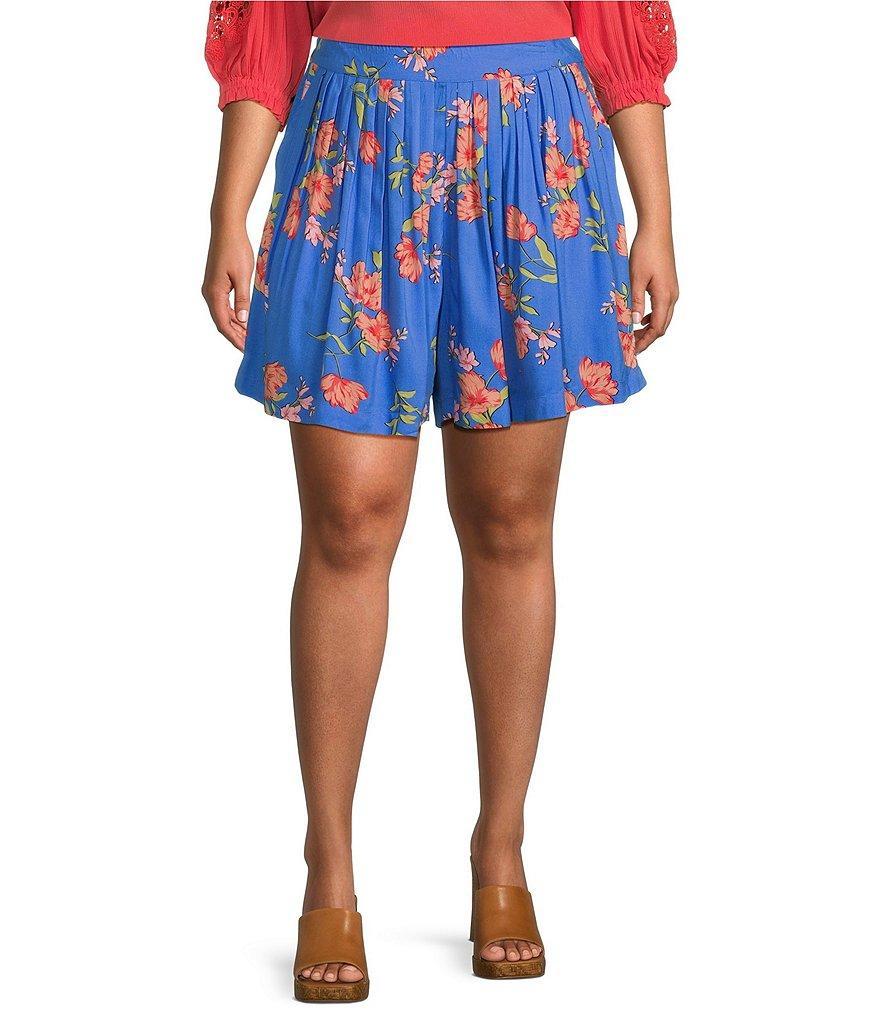 Jessica Simpson Plus Size Leilani Floral Pleated Coordinating Pull-On Shorts Product Image