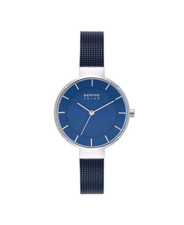 Bering Womens Solar Powered Blue Stainless Steel Mesh Bracelet Watch 31mm Product Image