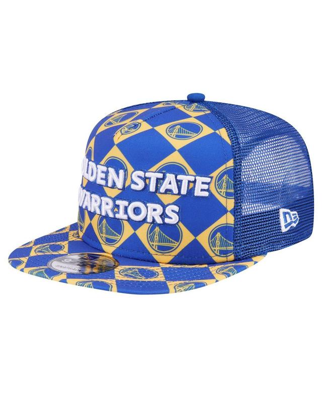 Mens New Era Royal Golden State Warriors Seeing Diamonds A-Frame Trucker 9FIFTY Snapback Hat Product Image