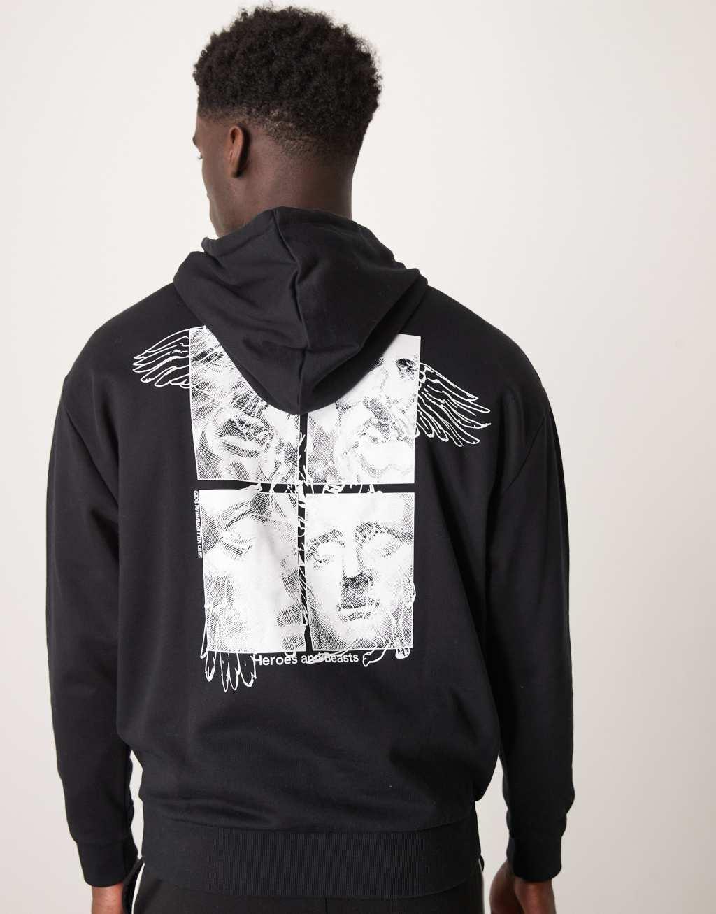 ASOS DESIGN oversized hoodie with photographic back print in black Product Image