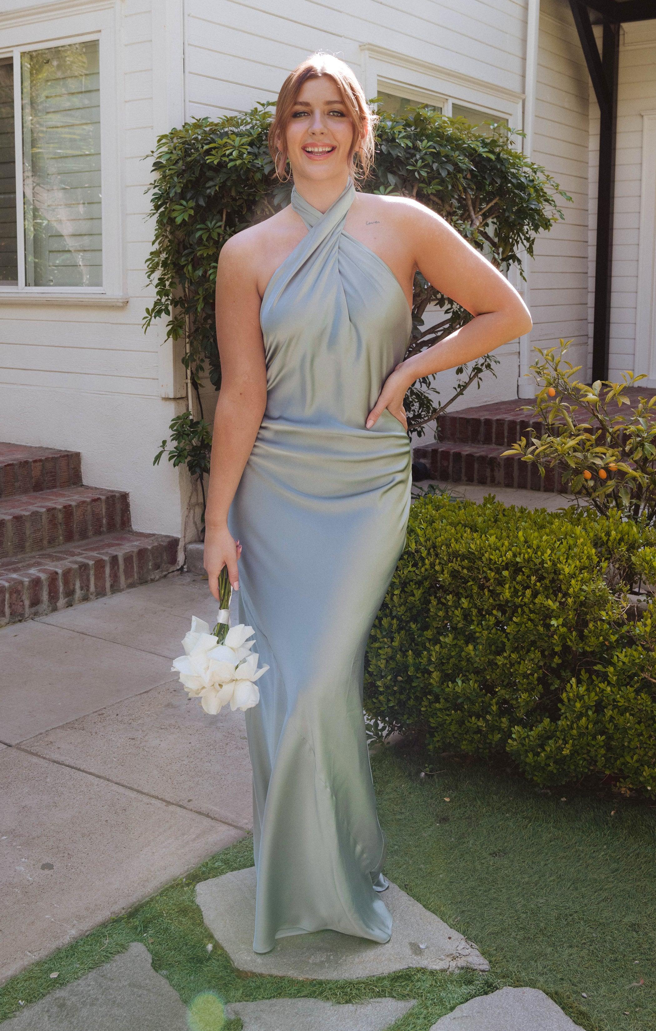 Jasmine Halter Maxi Dress ~ Silver Sage Luxe Satin Product Image