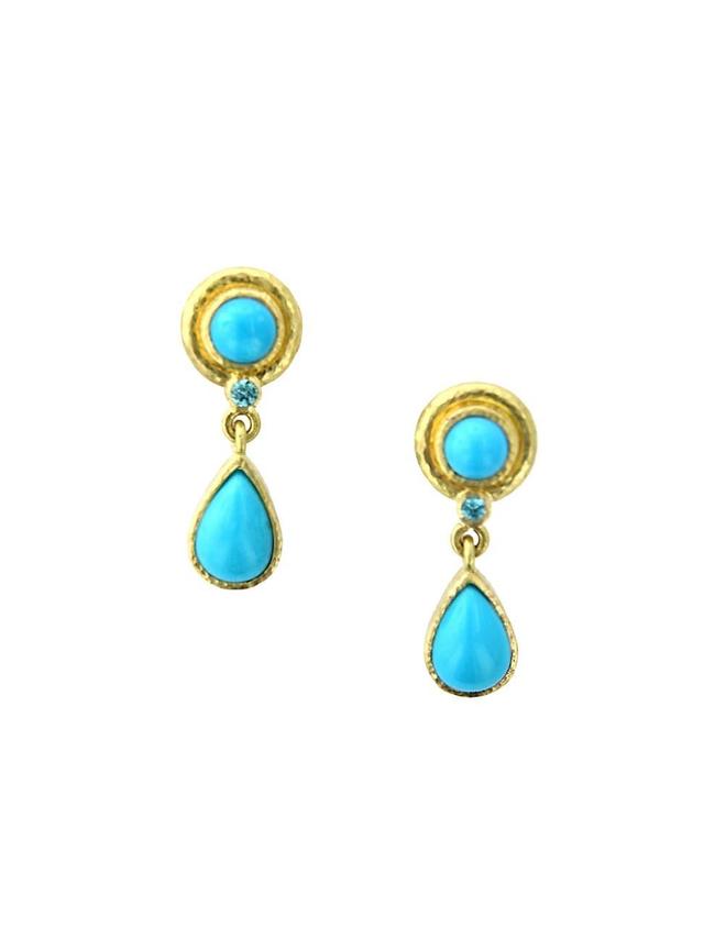 Womens Stone Sleeping Beauty 19K Yellow Gold, Blue Zircon & Turquoise Drop Earrings Product Image