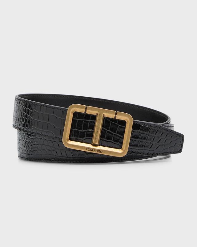 Mens Scored T Embossed Leather Belt Product Image