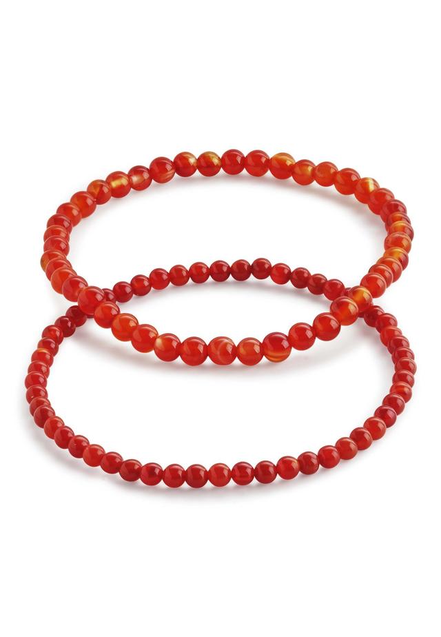 Red Agate Beaded Stretch Bracelet Set Product Image