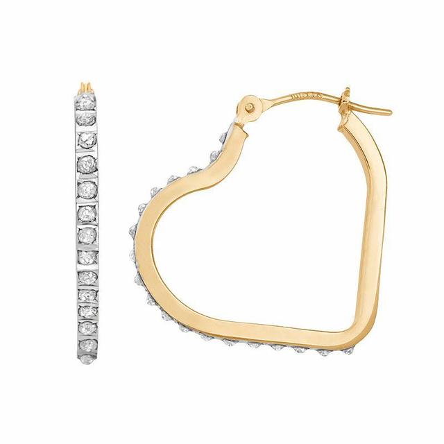 Diamond Fascination 14k Gold Diamond Accent Heart Hoop Earrings, Womens, White Product Image