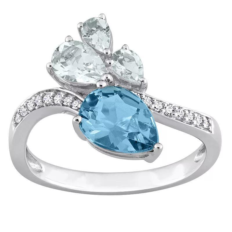 Stella Grace 14k White Gold London Blue Topaz, Aquamarine & 1/10 Carat T.W. Diamond Toi et Moi Ring, Womens Product Image