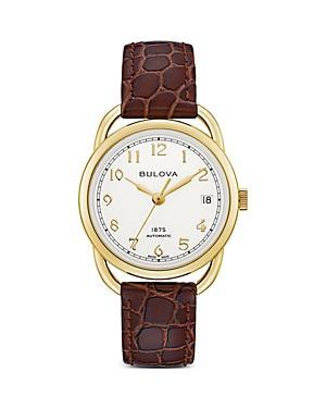 Limited Edition Bulova Womens Swiss Automatic Joseph Bulova Brown Leather Strap Watch 34.5mm Product Image