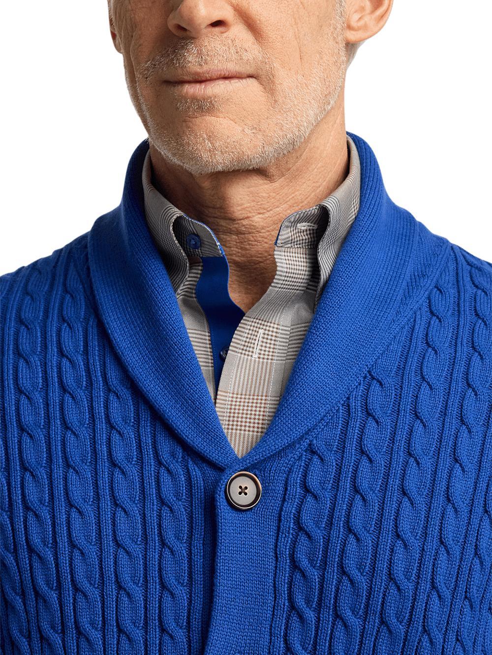 Cotton Cable Button Front Shawl Collar Cardigan - Cobalt Product Image