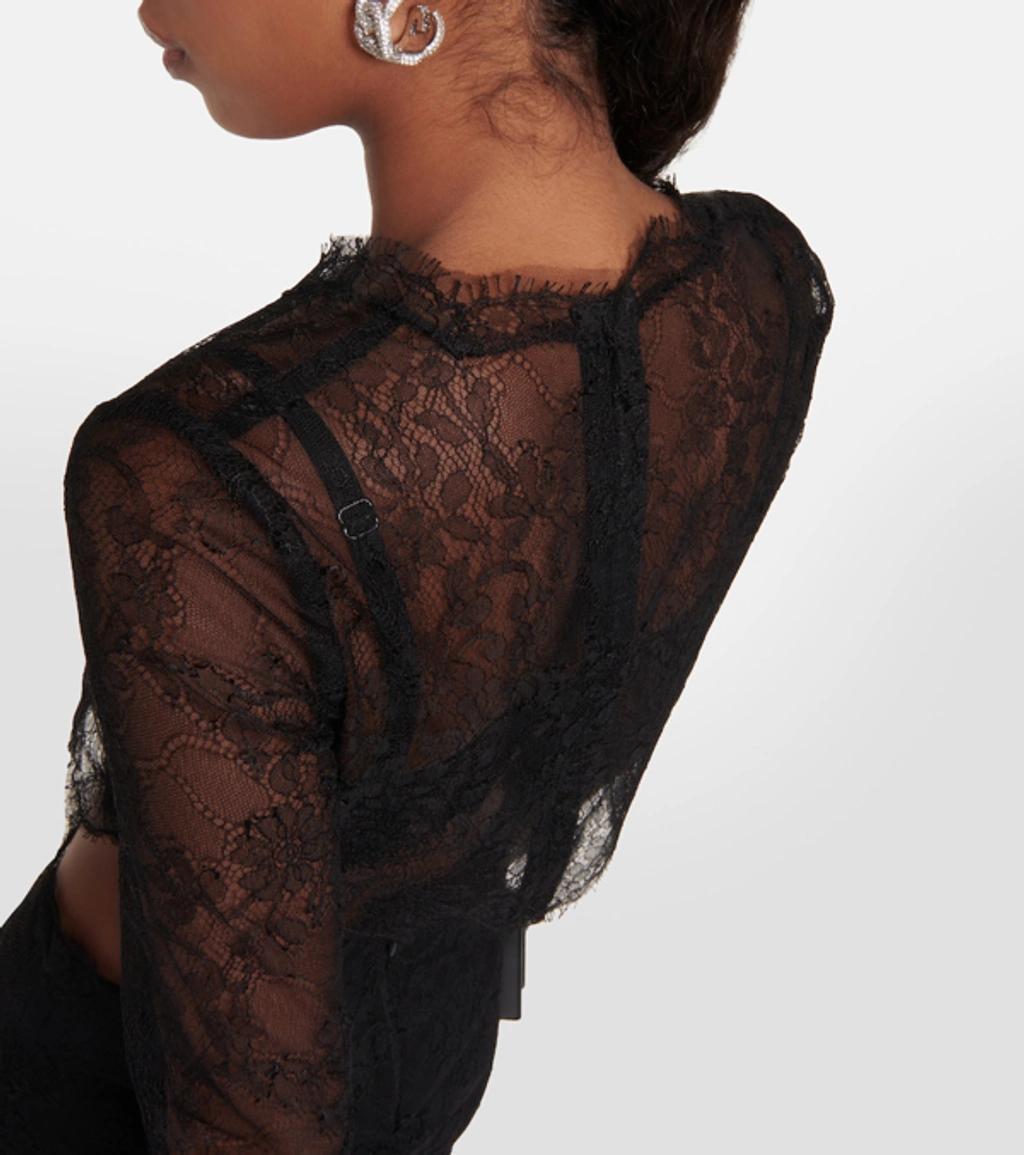 DOLCE & GABBANA Cropped Chantilly Lace Top In Black Product Image