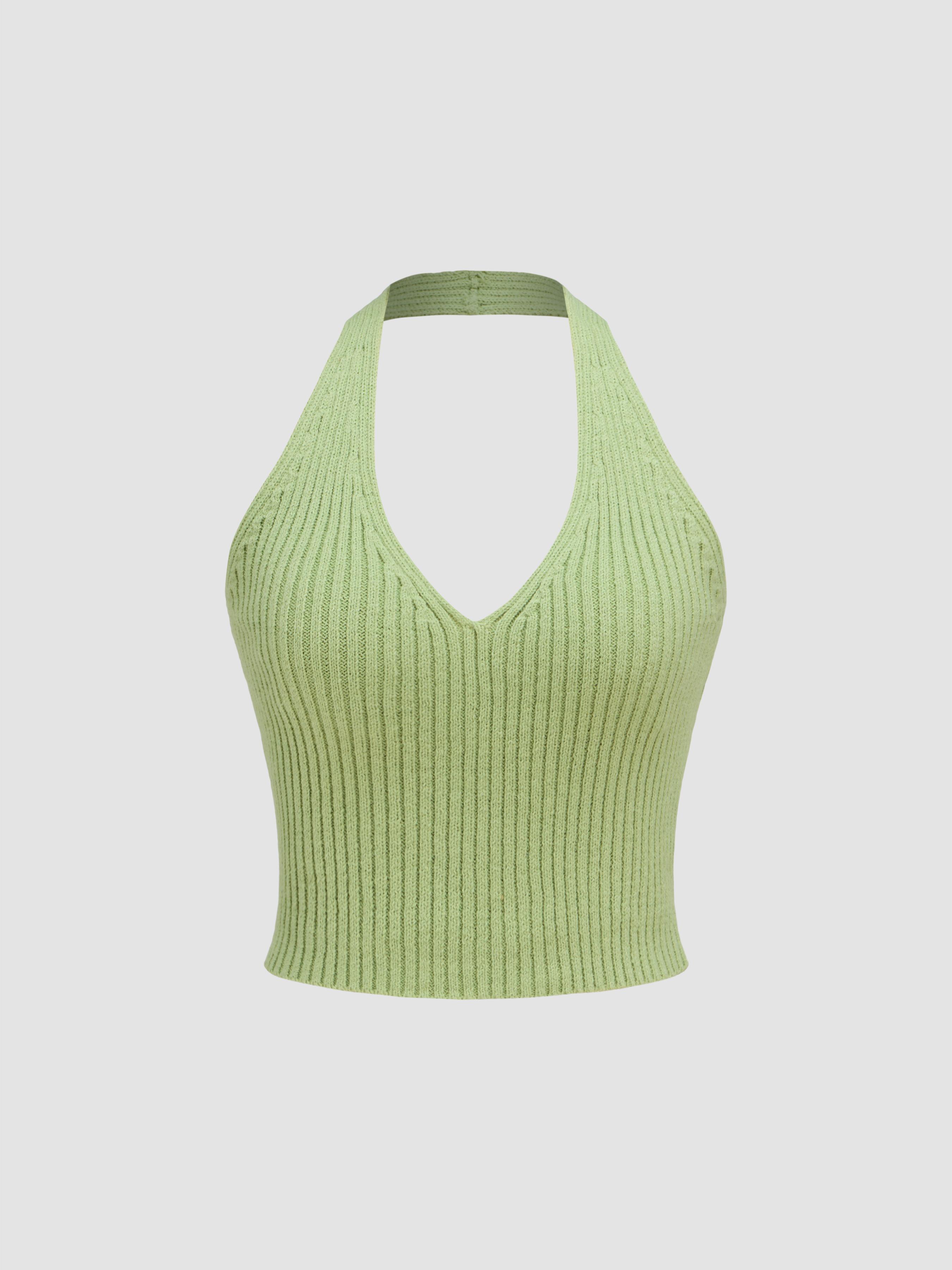 Halter Solid Texture Knitted Tank Top  product image