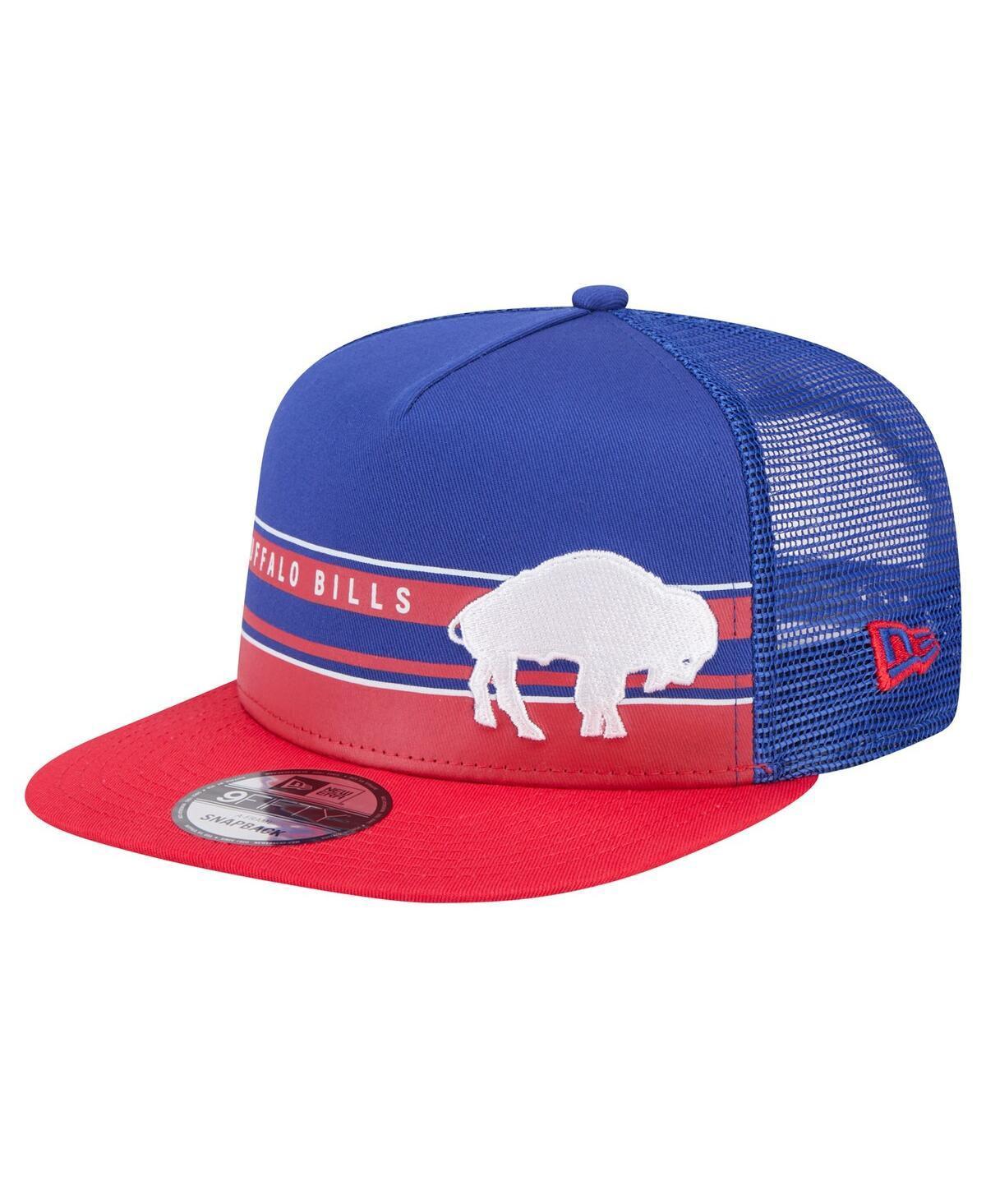 Mens New Era Royal/Red Buffalo Bills Half Stripe Trucker A-Frame 9FIFTY Snapback Hat Product Image