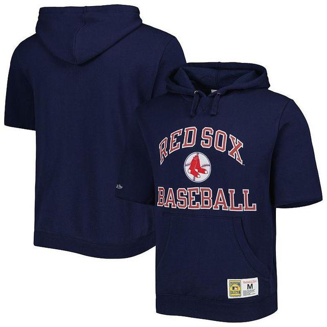 Mens Mitchell & Ness Boston Red Sox Cooperstown Collection Washed Fleece Pullover Short Sleeve Hoodie Blue Product Image