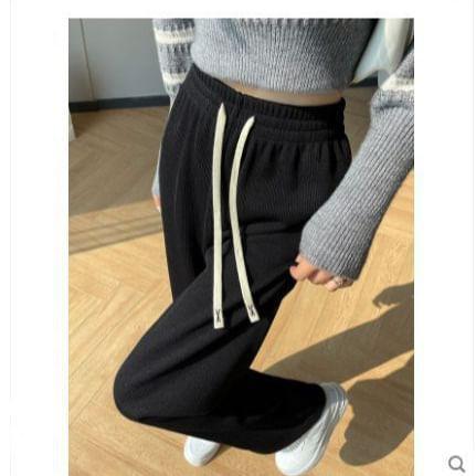 Drawstring Waist Plain Wide Leg Pants Product Image