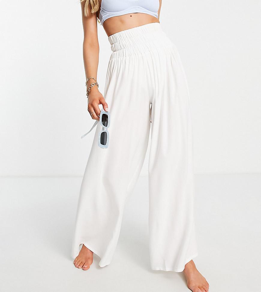 Esmee Exclusive shirred wide leg beach pants in black Product Image