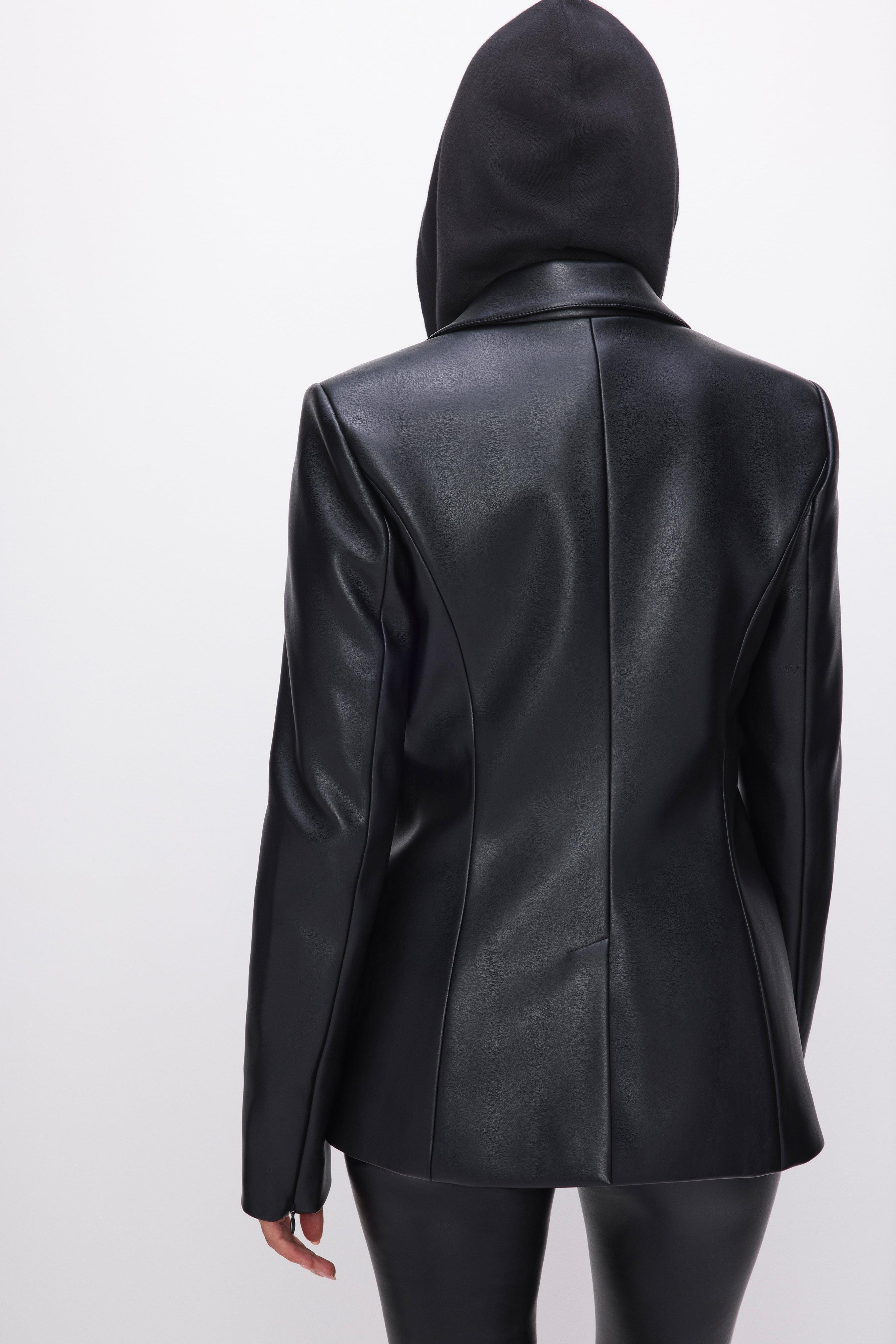 FAUX LEATHER SCULPTED BLAZER | BLACK001 Product Image