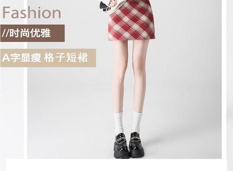 High Waist Plaid Mini A-Line Skirt Product Image