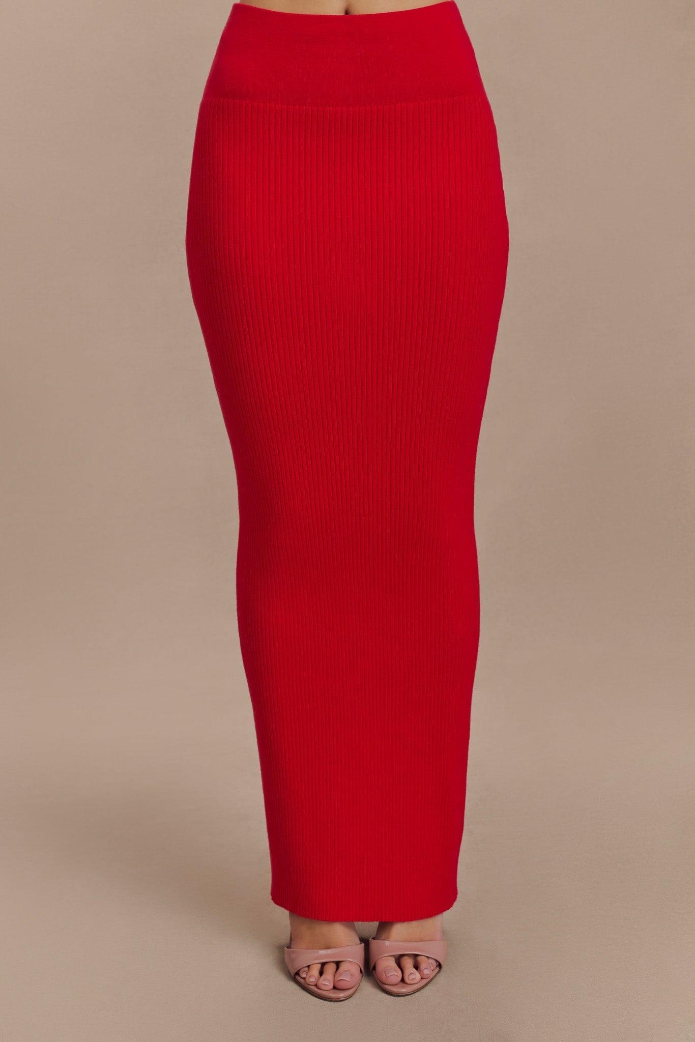 Mathilde Ribbed Knit Maxi Skirt - Ruby Product Image