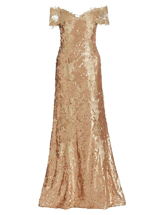 Womens Sequined Off-The-Shoulder Gown Product Image